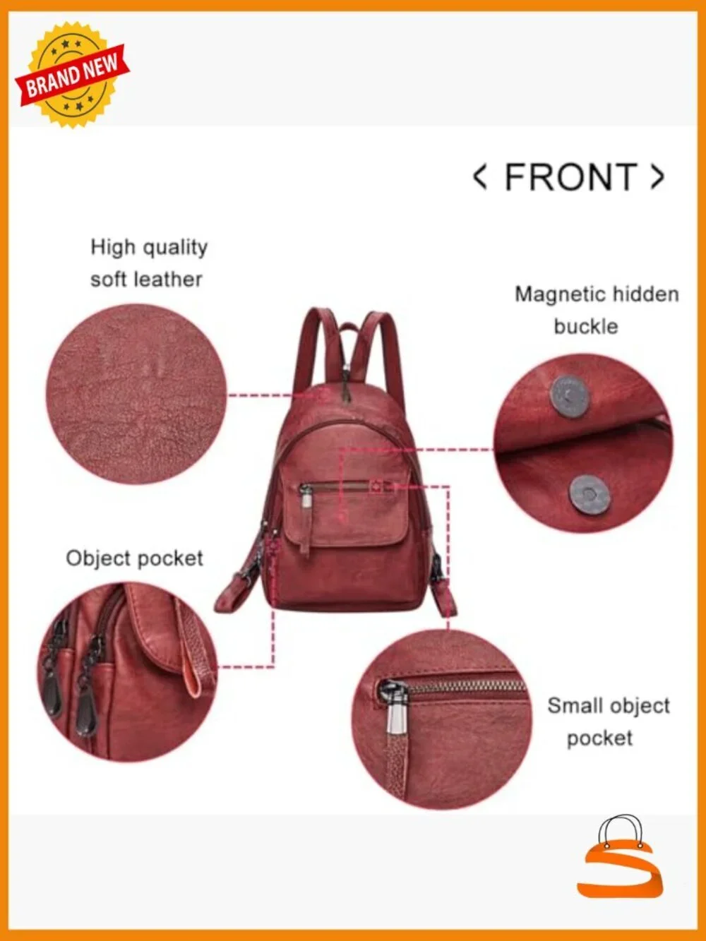 Convertible PU Leather Backpack Purse Women Anti Theft Small Sling Bag